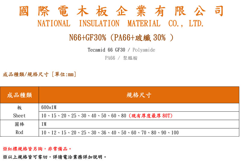 N66+GF30 玻璃纤维板规格